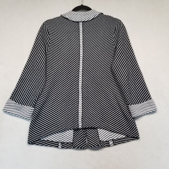 Chicos 1 US Medium Cardigan Sweater Blazer Cotton Silk Blend Black White Career - Picture 9 of 10